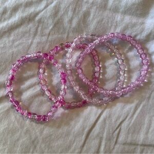 Lot of Four Handmade Light Pink Beaded Bracelets, Size 7”